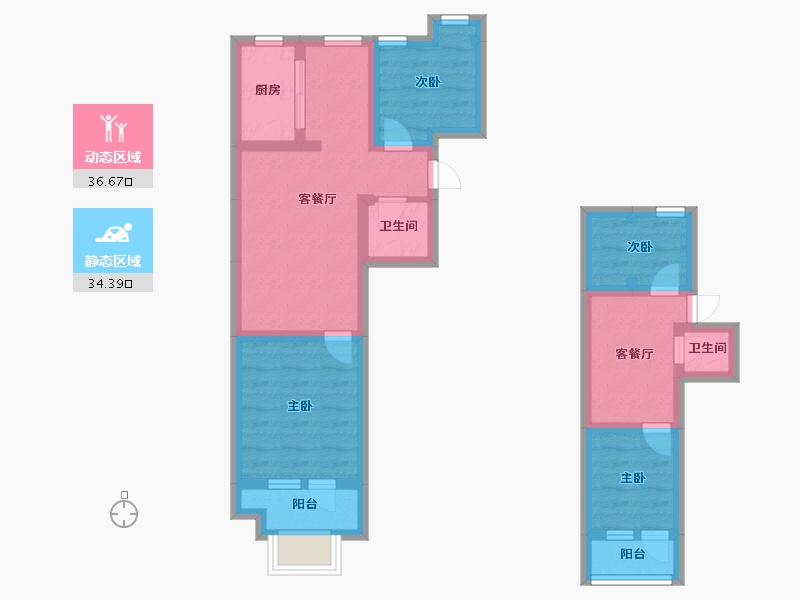 辽宁省-沈阳市-裕湾花园蒲河路5号-5（B5）,蒲河路5号-6（B6）,蒲河路5号-7（B7）S1建面75-60.00-户型库-动静分区