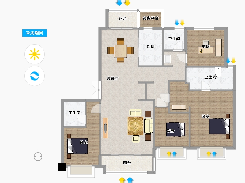 陕西省-西安市-中国铁建西派国际B户型180m²-139.86-户型库-采光通风