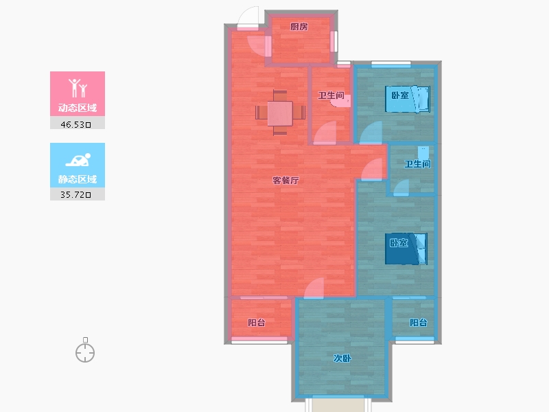 陕西省-西安市-华宇时间城16号楼106.94㎡-74.03-户型库-动静分区