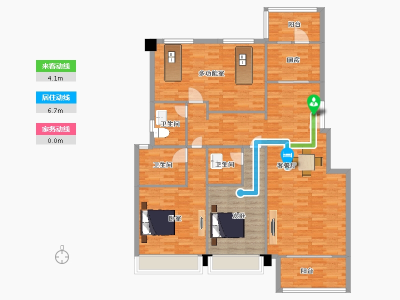 陕西省-西安市-蓝光公园华府1号楼,二期1号楼141㎡-122.65-户型库-动静线