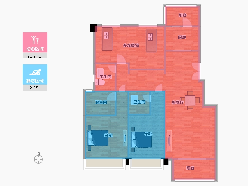 陕西省-西安市-蓝光公园华府1号楼,二期1号楼141㎡-122.65-户型库-动静分区