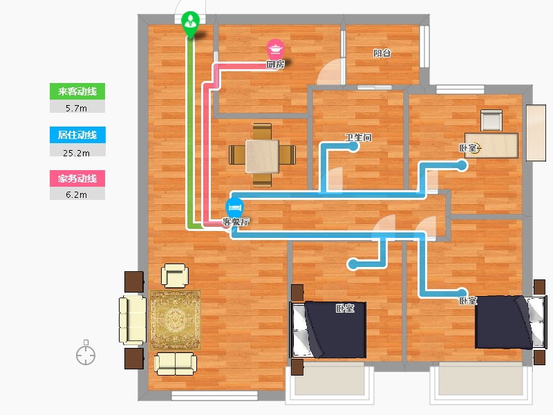 陕西省-西安市-蓝光公园华府五期1号楼,五期3号楼95㎡-76.00-户型库-动静线