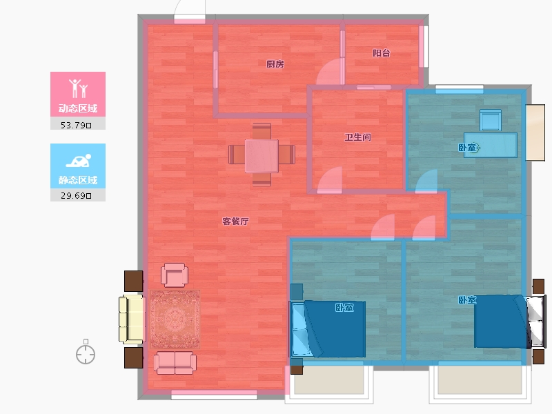 陕西省-西安市-蓝光公园华府五期1号楼,五期3号楼95㎡-76.00-户型库-动静分区