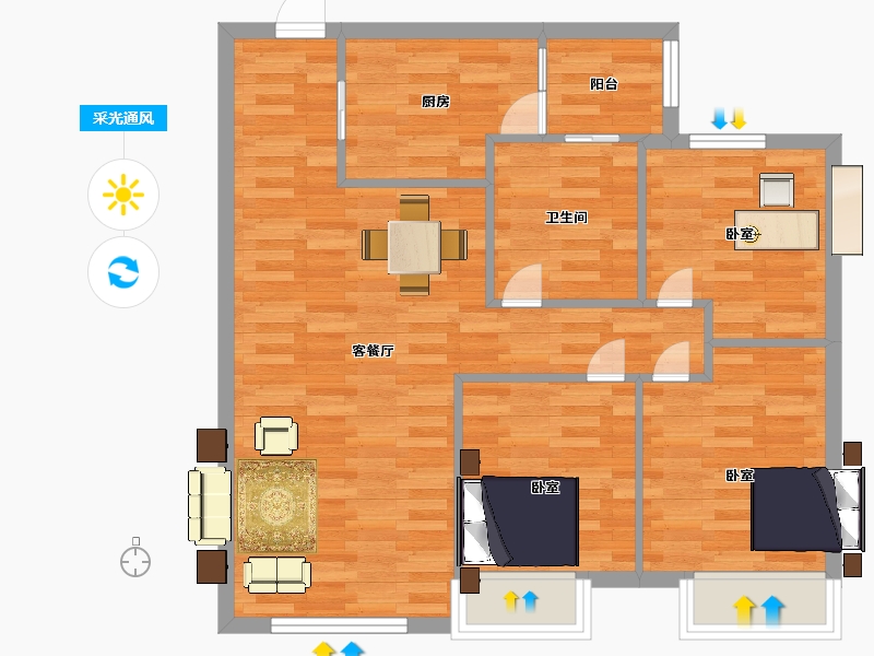 陕西省-西安市-蓝光公园华府五期1号楼,五期3号楼95㎡-76.00-户型库-采光通风