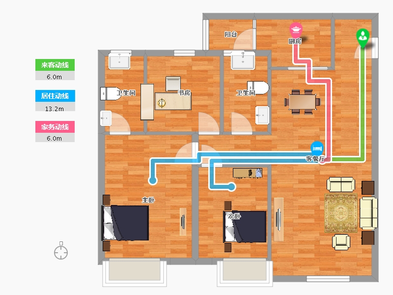 陕西省-西安市-蓝光公园华府五期1号楼,五期3号楼108㎡-85.99-户型库-动静线