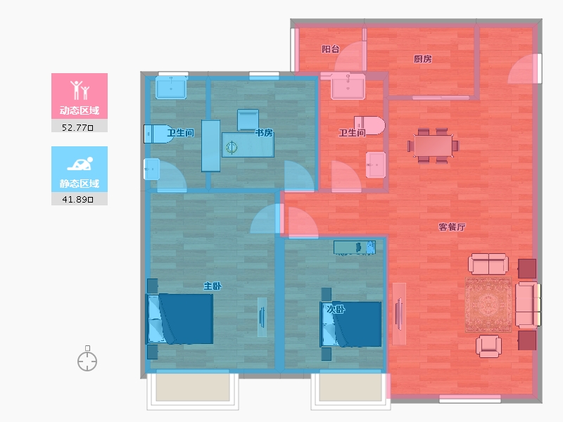 陕西省-西安市-蓝光公园华府五期1号楼,五期3号楼108㎡-85.99-户型库-动静分区