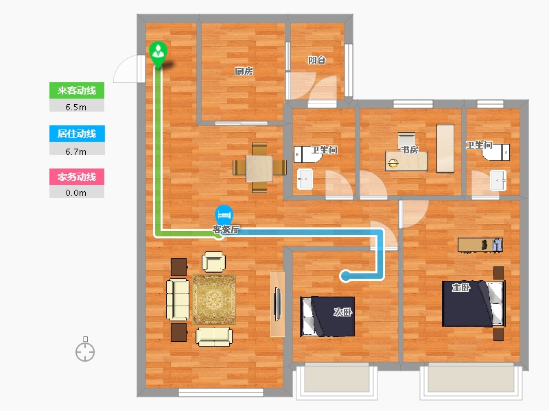 陕西省-西安市-蓝光公园华府五期1号楼,五期3号楼115㎡-91.79-户型库-动静线