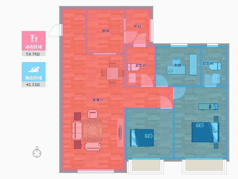 陕西省-西安市-蓝光公园华府五期1号楼,五期3号楼115㎡-91.79-户型库-动静分区