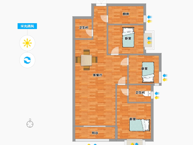 陕西省-西安市-颐合府13号楼,9号楼124㎡-94.89-户型库-采光通风