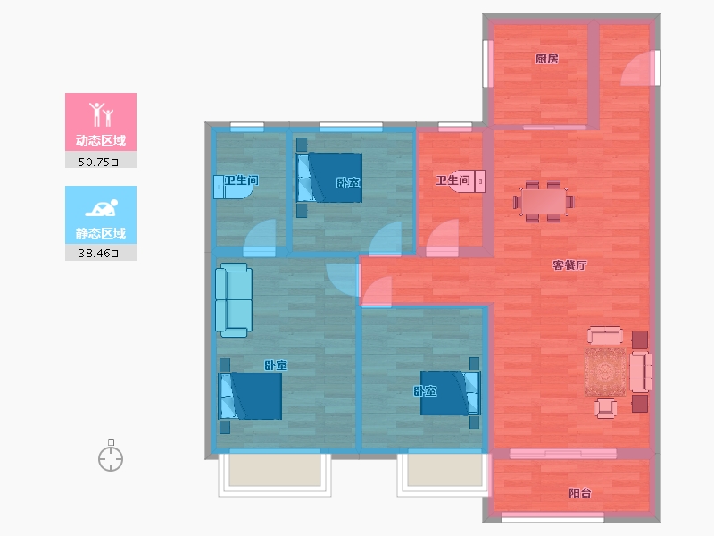 陕西省-西安市-金辉江山铭著1号楼,2号楼116㎡-79.98-户型库-动静分区