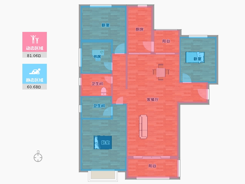 陕西省-西安市-西安恒大悦龙台1号楼162m²-130.00-户型库-动静分区