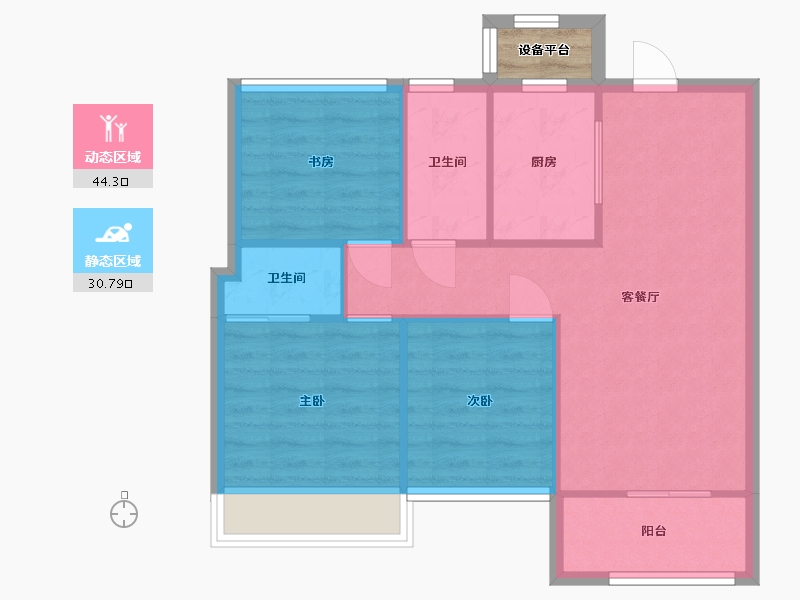 江苏省-苏州市-浦西玫瑰园3,6,7,-18栋A户型86m²-69.66-户型库-动静分区