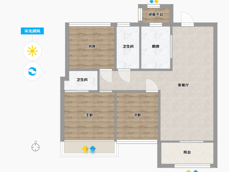 江苏省-苏州市-浦西玫瑰园3,6,7,-18栋A户型86m²-69.66-户型库-采光通风