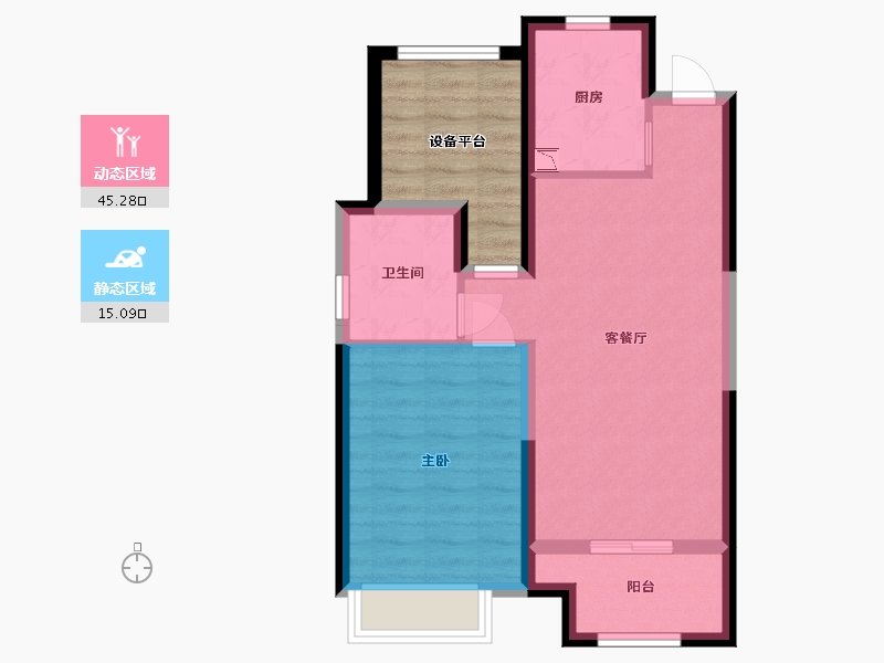 江苏省-苏州市-象屿都城B3户型68m²-61.31-户型库-动静分区