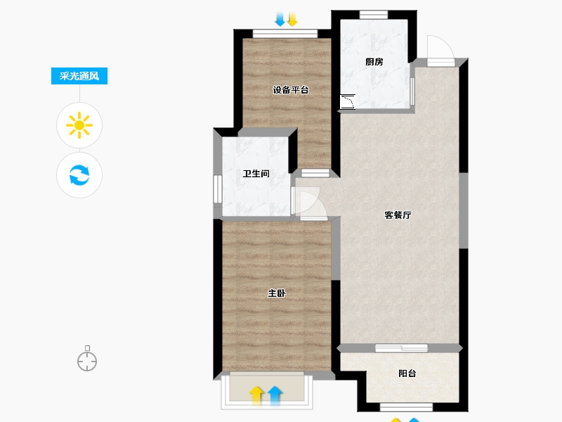 江苏省-苏州市-象屿都城B3户型68m²-61.31-户型库-采光通风