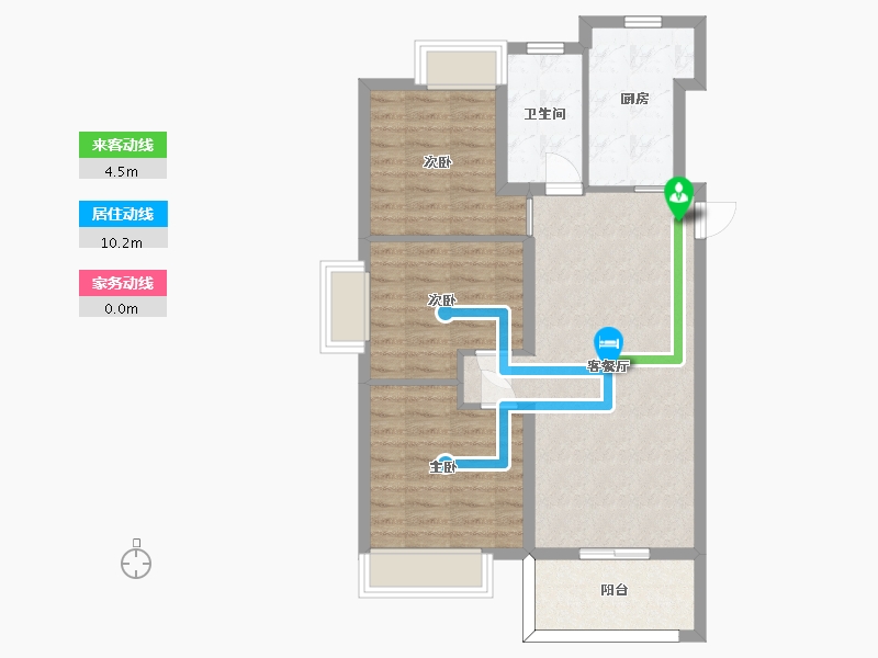 江苏省-苏州市-五湖四季25,29,2栋A户型93m²-74.99-户型库-动静线