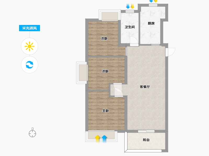 江苏省-苏州市-五湖四季25,29,2栋A户型93m²-74.99-户型库-采光通风