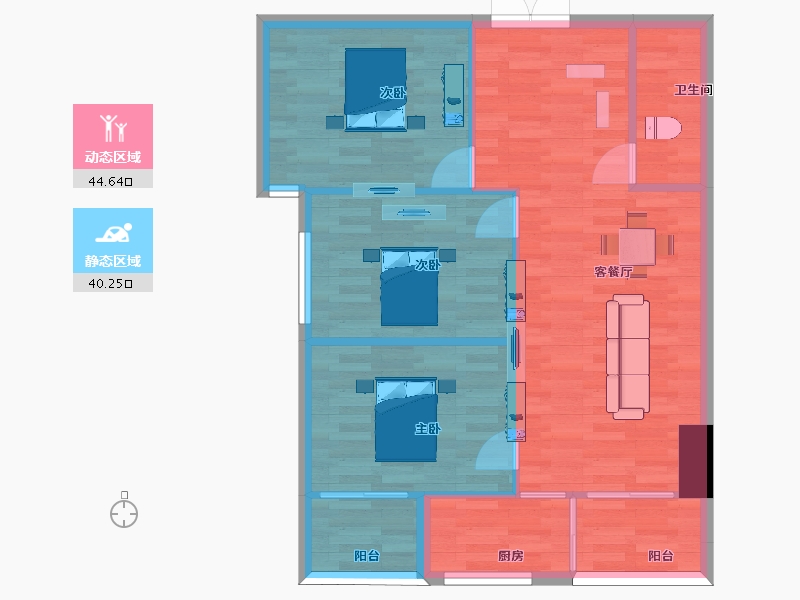 陕西省-西安市-博越唐枫佳域B户型96m²-77.22-户型库-动静分区