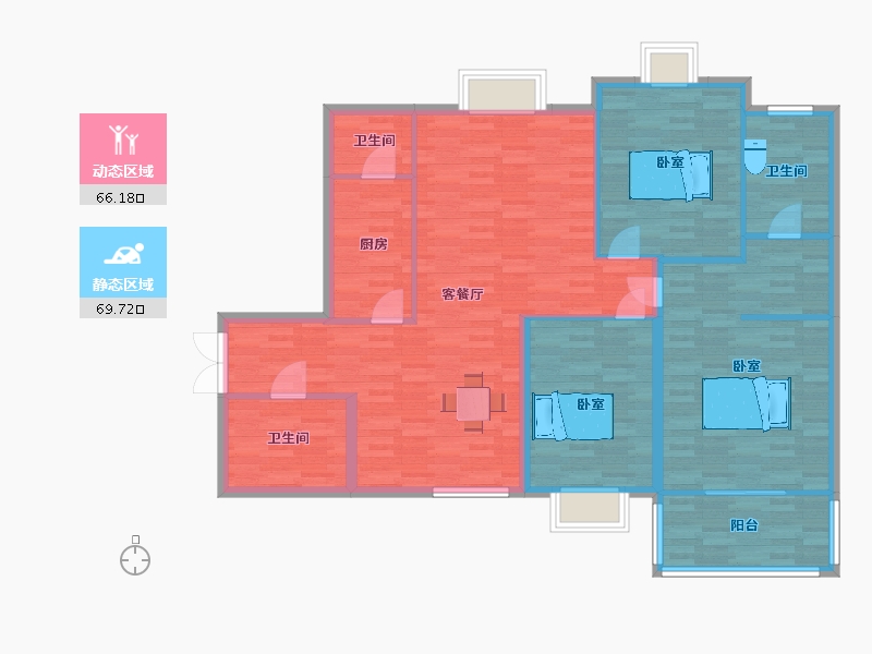 陕西省-西安市-辰宫双河湾C2号楼155m²-124.00-户型库-动静分区