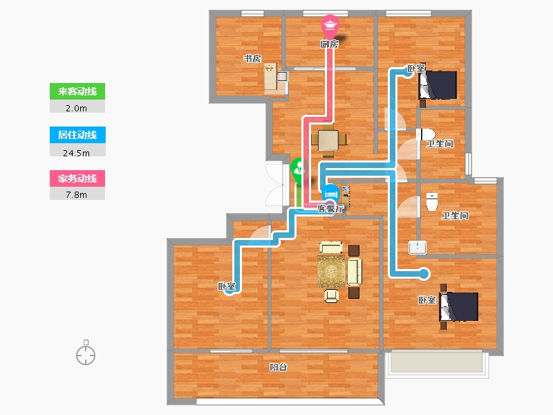 山东省-青岛市-理想之城慧通蘭园I户型158m²-126.40-户型库-动静线