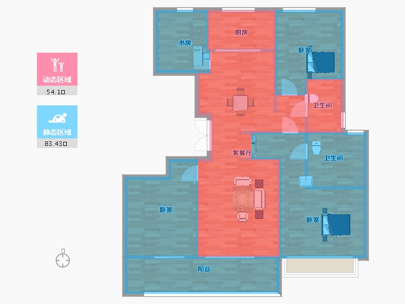 山东省-青岛市-理想之城慧通蘭园I户型158m²-126.40-户型库-动静分区