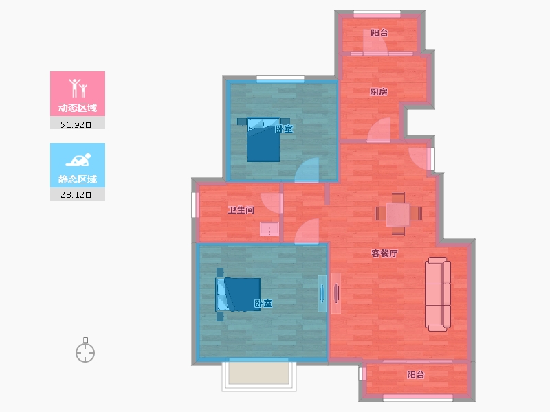 山东省-青岛市-太泉美域21号楼91m²-72.80-户型库-动静分区