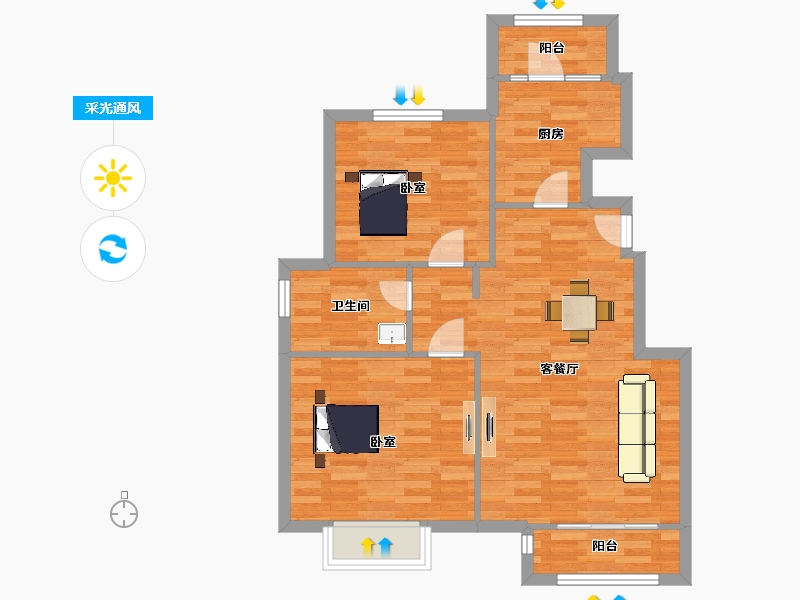 山东省-青岛市-太泉美域21号楼91m²-72.80-户型库-采光通风