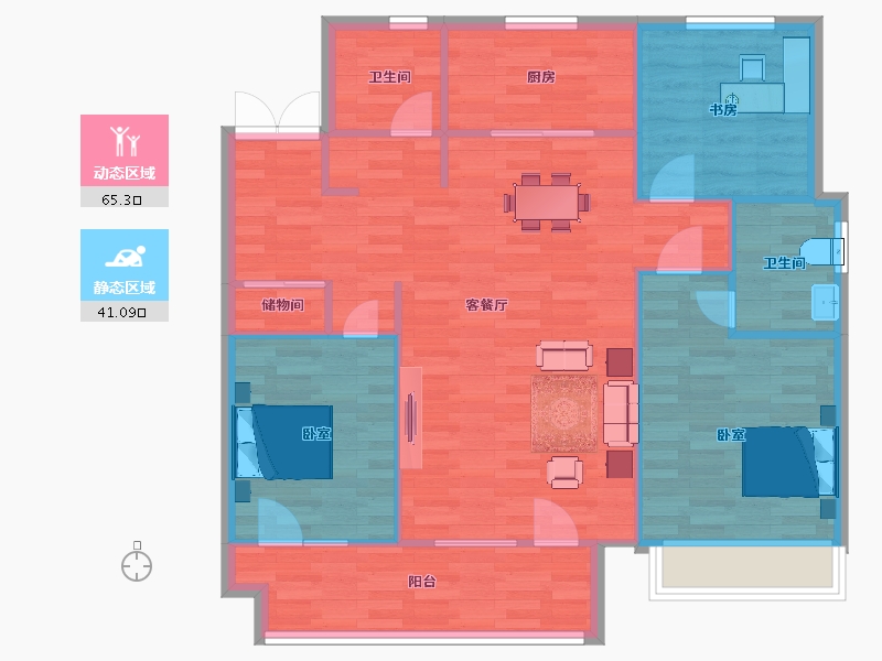 山东省-青岛市-永新华府28号楼27F122m²-97.60-户型库-动静分区