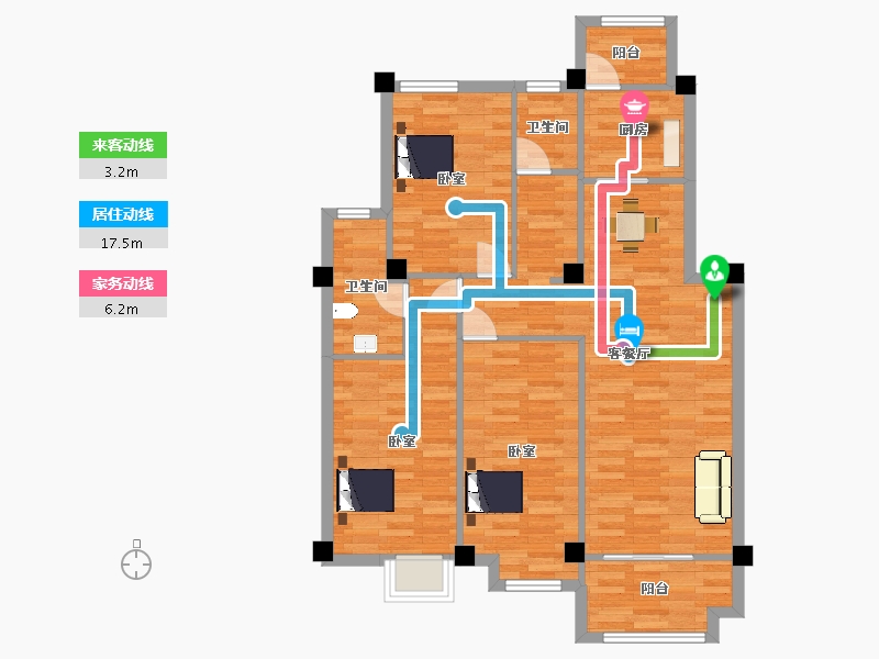 山东省-青岛市-平度龙宇上城120m²-96.00-户型库-动静线