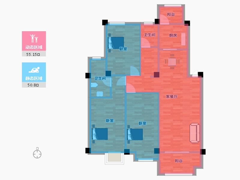 山东省-青岛市-平度龙宇上城120m²-96.00-户型库-动静分区