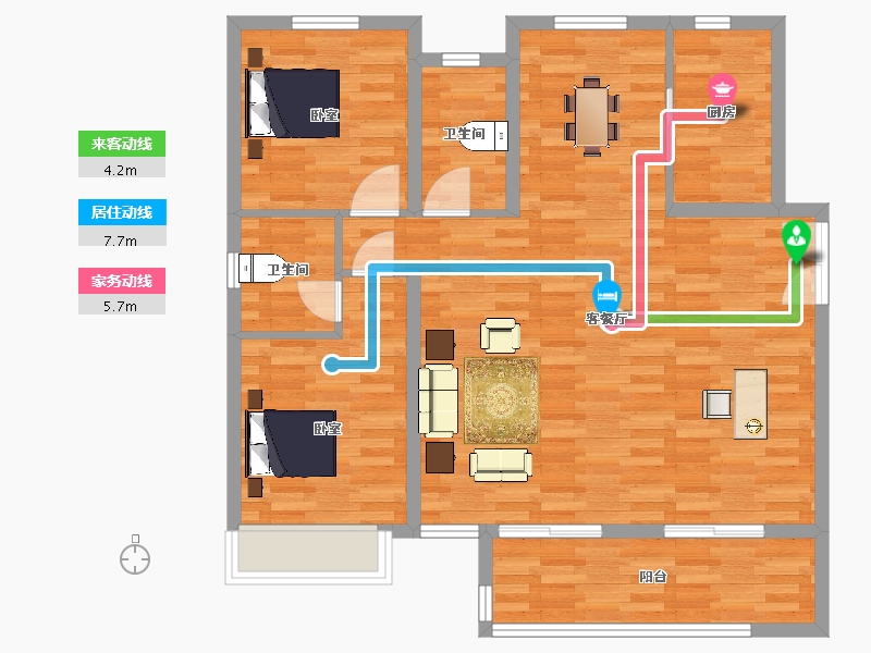 山东省-青岛市-中央美地天奕2号楼130m²-96.33-户型库-动静线