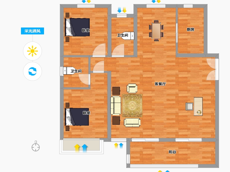 山东省-青岛市-中央美地天奕2号楼130m²-96.33-户型库-采光通风