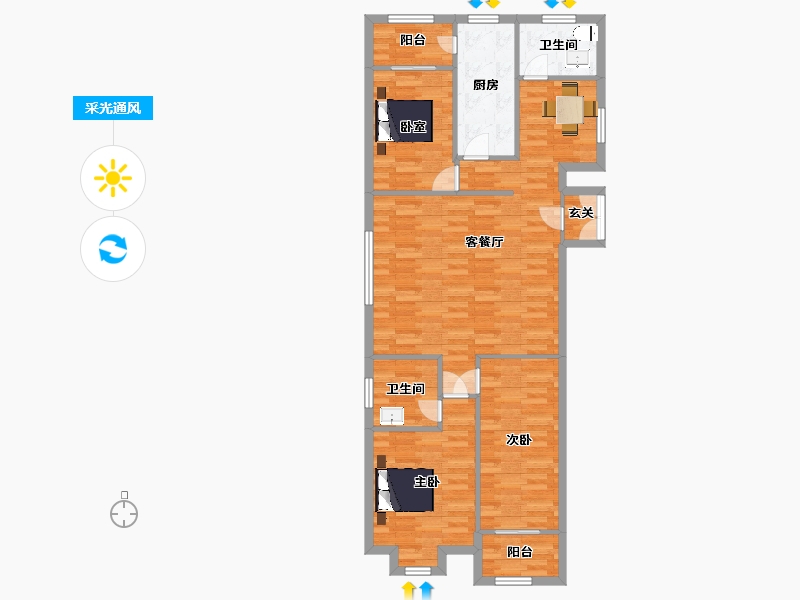 山东省-青岛市-三龙锦绣山庄131㎡-100.15-户型库-采光通风