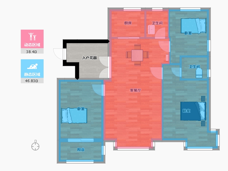 山东省-青岛市-平度壹号院113m²-80.66-户型库-动静分区