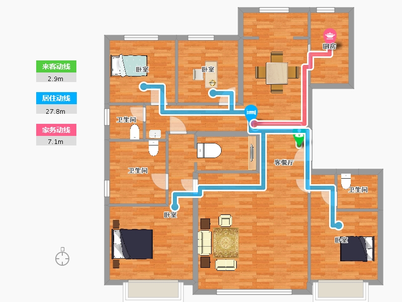 陕西省-西安市-未央金茂府3,6,10,28号楼167㎡-129.68-户型库-动静线