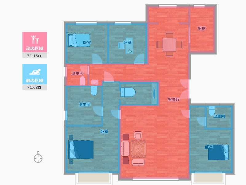 陕西省-西安市-未央金茂府3,6,10,28号楼167㎡-129.68-户型库-动静分区