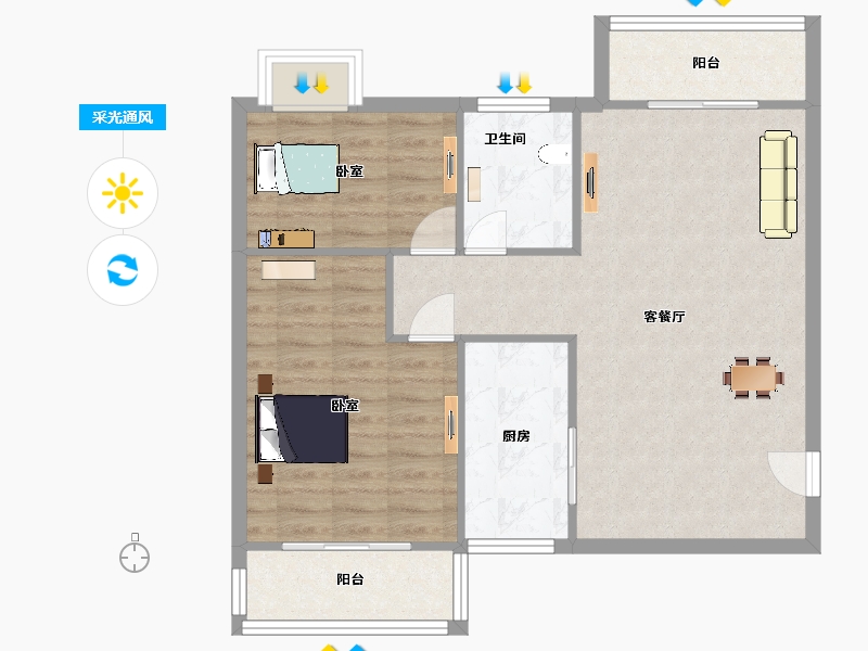 陕西省-西安市-海棠湾100㎡-80.00-户型库-采光通风