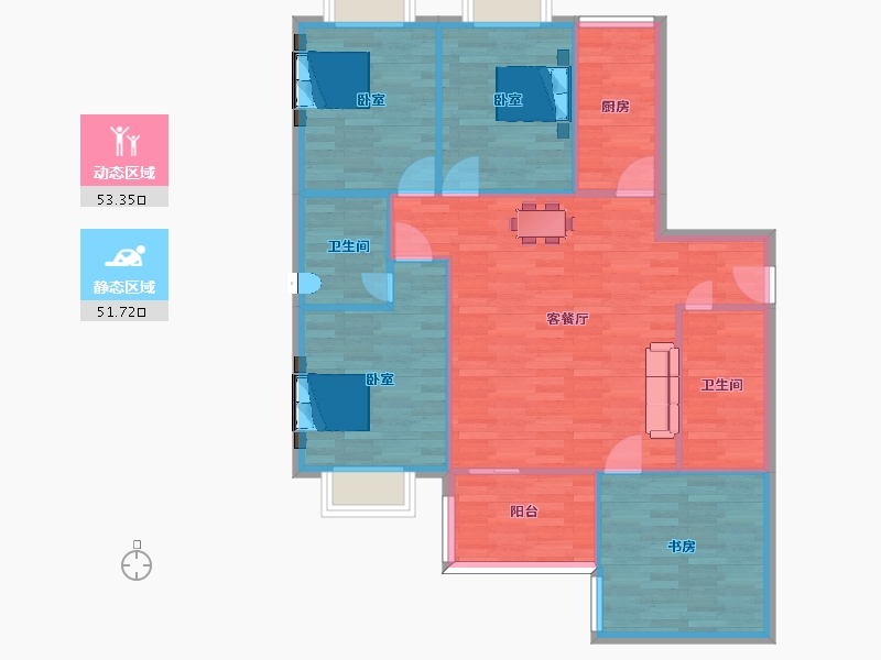 陕西省-西安市-海棠湾120㎡-96.00-户型库-动静分区