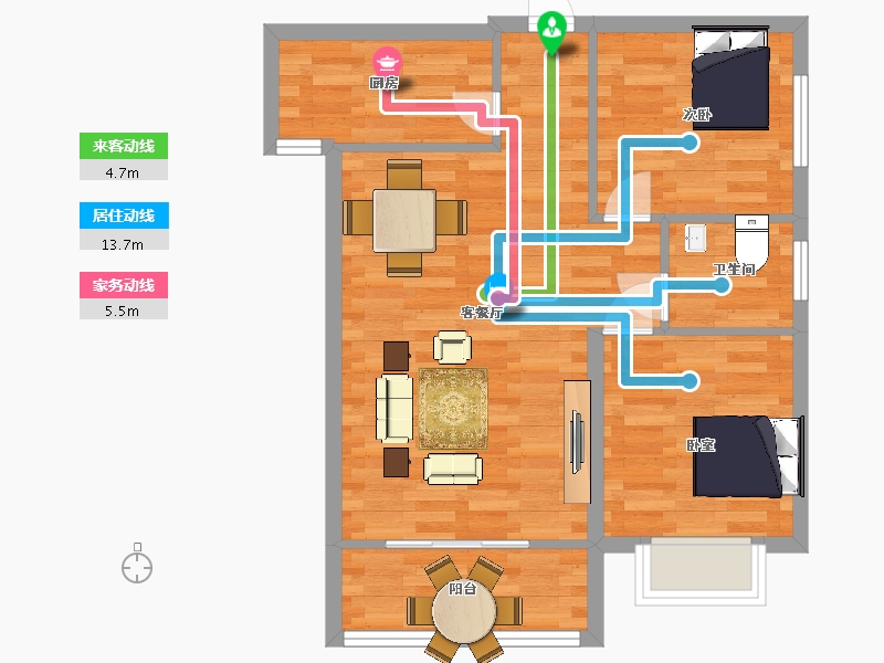 陕西省-西安市-中建锦尚云天1号楼,2号楼D户型80m²-61.01-户型库-动静线