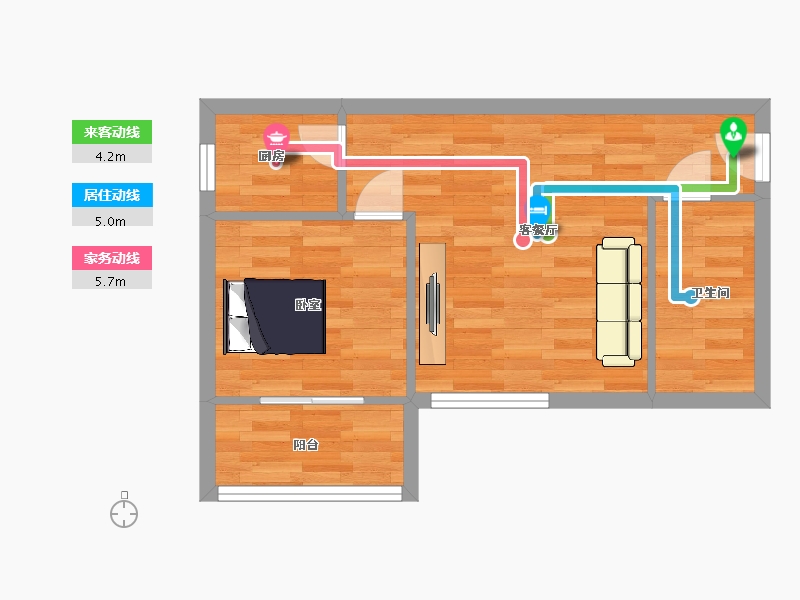 陕西省-西安市-中建锦尚云天1号楼,2号楼B户型56m²-43.12-户型库-动静线