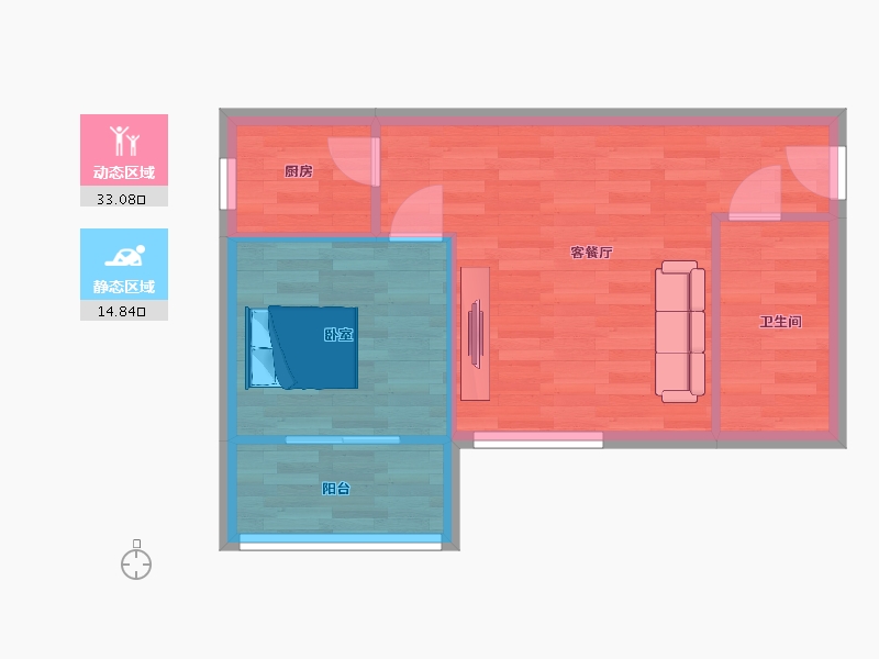 陕西省-西安市-中建锦尚云天1号楼,2号楼B户型56m²-43.12-户型库-动静分区