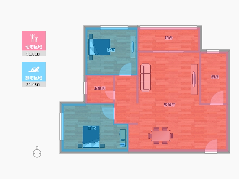 陕西省-西安市-中建锦尚云天1号楼,2号楼A户型86m²-66.01-户型库-动静分区