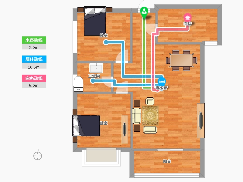 陕西省-西安市-中建锦尚云天1号楼,2号楼C户型82m²-63.00-户型库-动静线