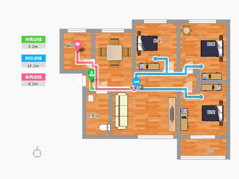 陕西省-西安市-中建锦尚云天1号楼,2号楼E户型107m²-78.02-户型库-动静线