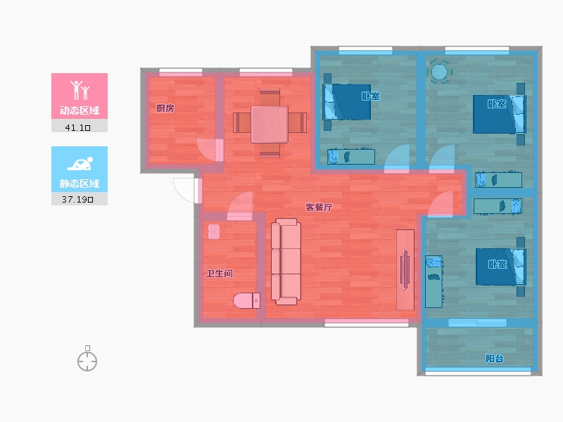 陕西省-西安市-中建锦尚云天1号楼,2号楼E户型107m²-78.02-户型库-动静分区