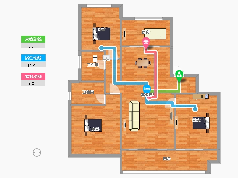 山东省-青岛市-海尔产城创中央花园9号楼,12号楼130m²-104.00-户型库-动静线