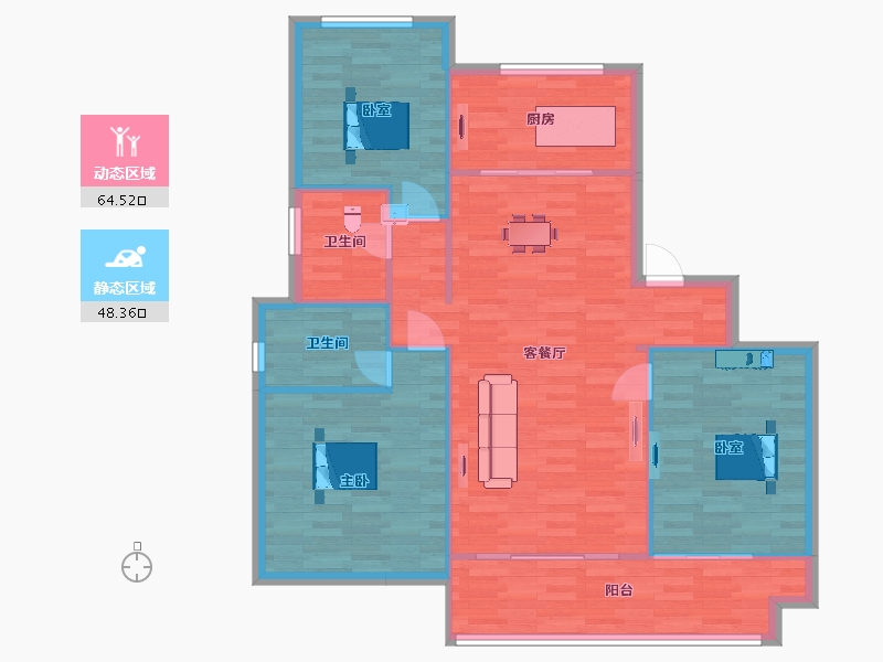 山东省-青岛市-海尔产城创中央花园9号楼,12号楼130m²-104.00-户型库-动静分区