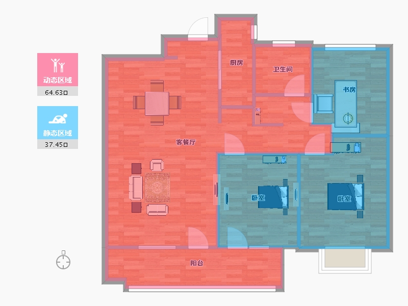 山东省-青岛市-海尔产城创东方文华1，2，3号楼B117m²-93.59-户型库-动静分区