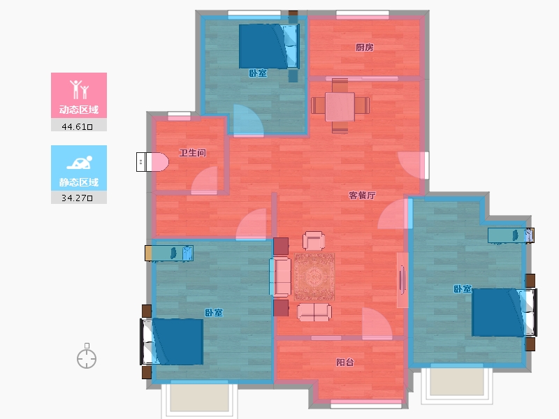 山东省-青岛市-万科北宸之光13，14，15，19，17，3号楼A89m²-71.19-户型库-动静分区