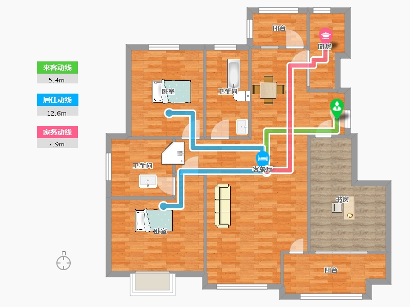 山东省-青岛市-裕东新府4,9号楼D户型141m²-112.80-户型库-动静线